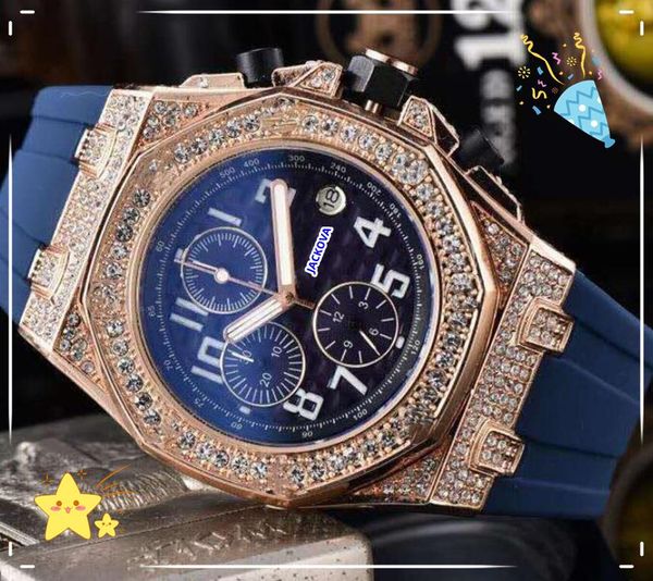 famoso uomo di moda orologio tempo di auto da appuntamento completo functonal stopwatch orologio giapponese quarzo catena in acciaio pianeta moon star presidente diamanti anelli