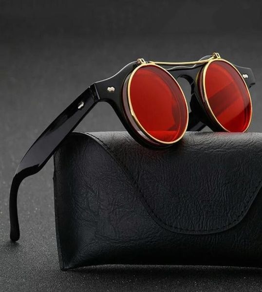Mode Vintage Runde Sonnenbrille Flip Sonnenbrille Klassische Doppelschicht Clamshell Design Sonnenbrille 7 Color2461430