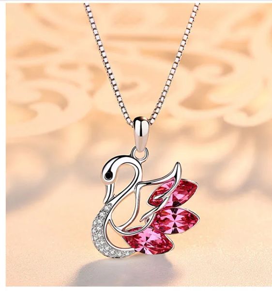 Colares de colar de cisne de prata esterlina Pingente Pingente Locket Cadeia de prata Natureza Amethyst Swan Charm Pingente Jewelry Gift for Girlfread2406