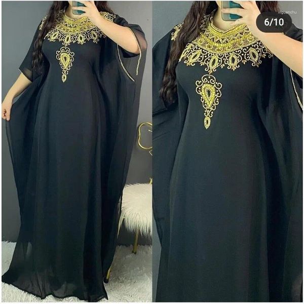 Roupas étnicas pretas Kaftans Farasha Abaya Dress de Dubai Marrocos é muito elegante e moderno com um longo floral