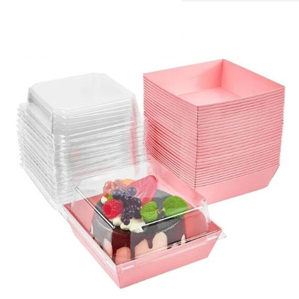Бумажные коробки с прозрачными крышками и одноразовые одноразовые пищевые контейнеры для пекарни для швейцарского рулета, бутерброд