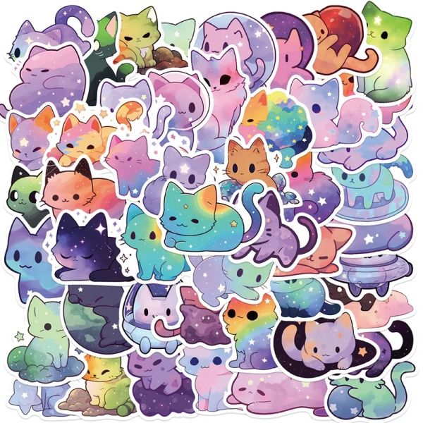 10/30/50pcs Cute Starry Sky Cat Pvc Sticker Aesthetic Astetica di Chidlren's Stationery Decoration Scrapbooking Prodorre scolastiche per bambini