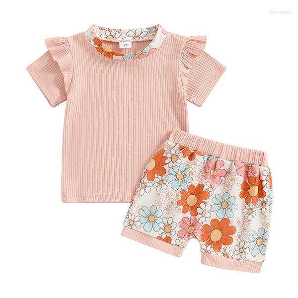 Наборы одежды для малышей, рожденная девочка, летняя одежда для одежды наборы с коротким рукавом топ -футболка цветочные шорты