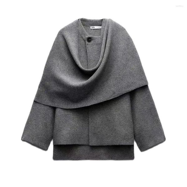 Jackets femininos MUXI-GRAY JAKEL DE SHAWL COM LONGO LONGO LONGO ABRIL FRONTE ABERTO ELEGANTE E OS RUA DE RUA DE AUTOMN WINTER