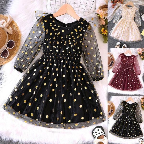 Vestidos de menina criança criança meninas meninas de manga longa onda de onda de onda de tule vestido de Natal Crianças Páscoa para o tamanho 6