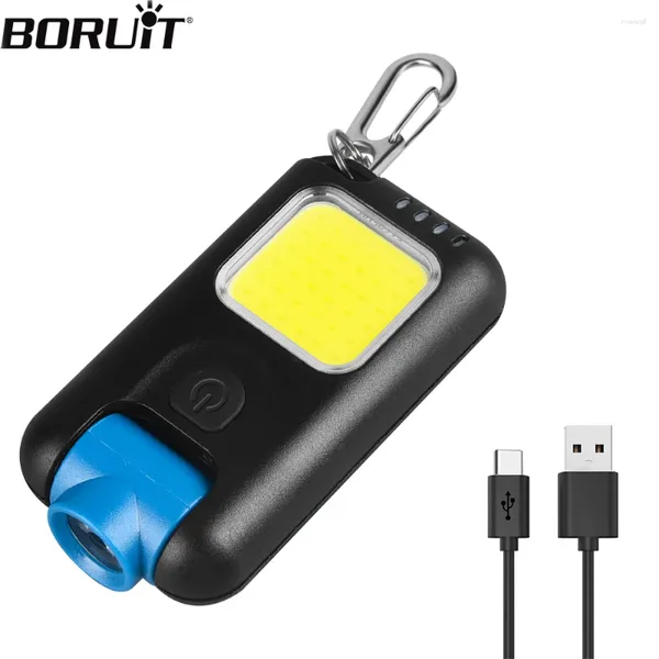 As lanternas tochas Boruit Mini Keychain Multifunction LED LED 5 Modos USB Luzes de acampamento à prova d'água recarregáveis USB lanterna de acampamento