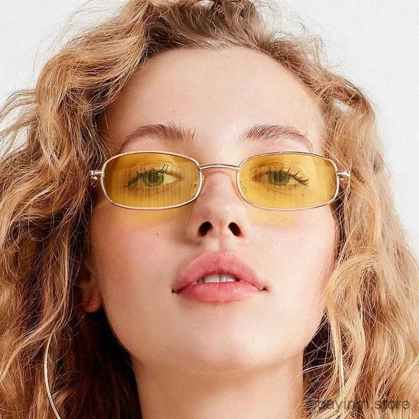 Sonnenbrille kleine Rechteck Sonnenbrille Frauen UV400 Vintage Modes Männer Retro -Metalllegierung Rahmen gelbe rote weibliche Sonnenbrille Neu