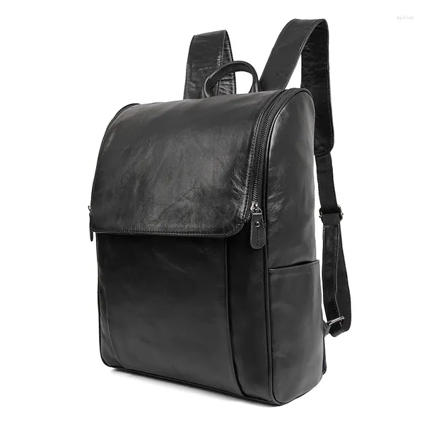 Backpack Nesitu Coffee vintage preto cinza pele real couro genuíno 14 '