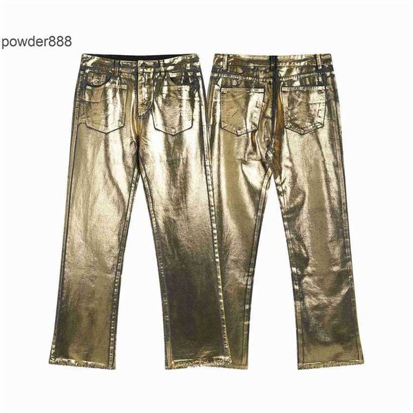 2024 Sommer Neue trendige Marke Dunkelgold Hosen Casual Micro Elastic Laser Jeans für Männer und Frauen