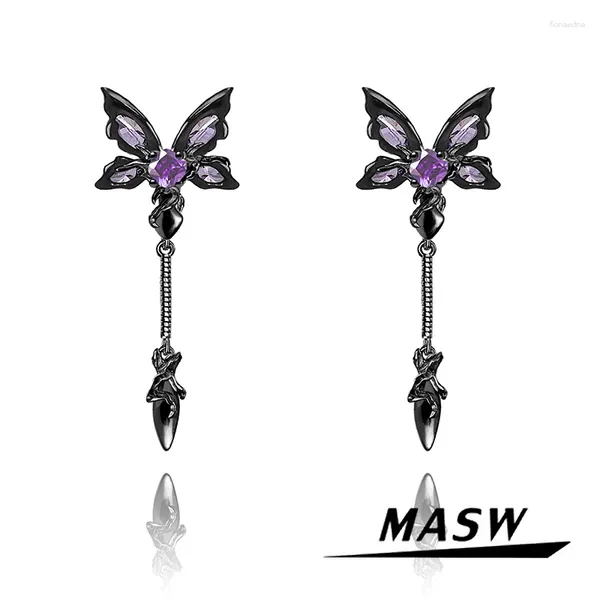 Brincos de MASW MASW Design original Estilo legal Temperamento elegante Butterfly preto para mulheres Presente de joalheria de meninas