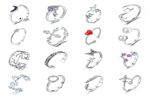 Bisaer Purple Crystal Original 925 Серебряное кольцо Love Love Сердце Бесконечные пальцы для женщин для женщин.