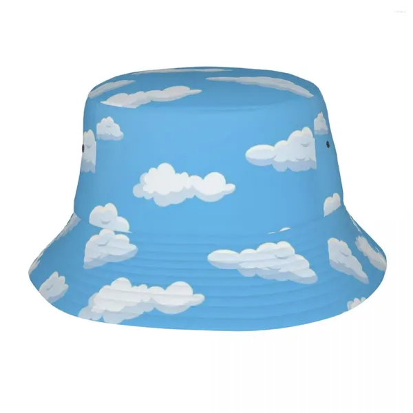 Beretti Blue Sky Bucket Hat Clouds bianchi Caspetti per pescatori harajuku per coppia cappelli da visiera per vacanza vintage cappelli pieghevoli di design pieghevole