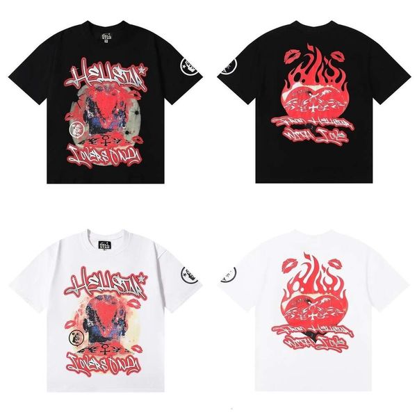 Hellstar T Shirt Tasarımcı Tişörtleri Grafik Tee Lüks Moda Erkek Tişörtler Modaya Aşk Baskılı Çift İplik Saf Pamuk Kısa Kollu