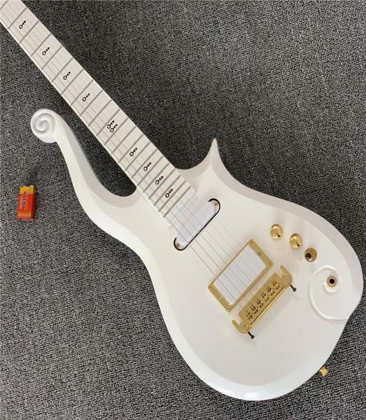 Супер редкий принц Cloud Sparkle Pearl White Electric Guitar Alder Body Maple Neck Black Symbol Inlay Обертка вокруг хвостовой части 201204967