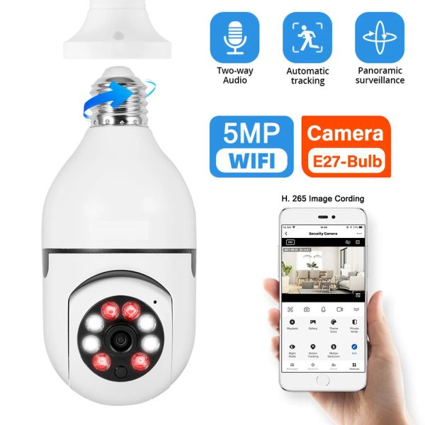 Система 5MP E27 лампочка камера Wi -Fi Защита от детского монитора внутреннего видео наблюдения дома полноцветное автоматическое отслеживание ночного видения