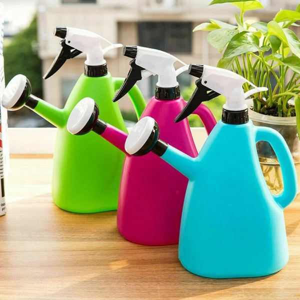 2 em 1 rega plástica lata para plantas de jardim internas com chaleira de água com spray de pressão e pulverizador ajustável de capacidade 1L