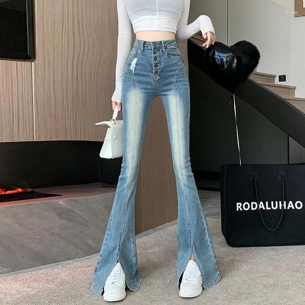 Frauen Jeans Y2K Flare Vintage High Taille Trend Split Hosen ästhetische Streetwear Casual Demin Hosen Frauen Koreanisch