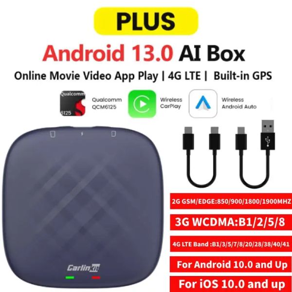 Caixa CarLinkit CarPlay AI TV Box WiFi 2.4+5g 8+128 GB/4+64 GB de GPS GPS GLONASS GLONASS sem fio Módulo Android Autoid Bluetooth