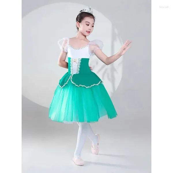 Bühnenbekleidung Princess Ballet Sheer Rock Kinderblasen Ärmel Swan Lake Tututu Performance Kleid