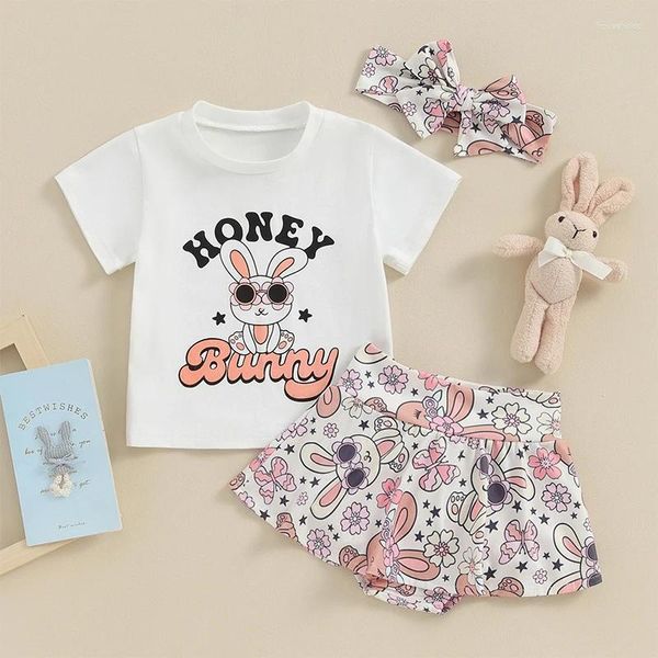 Kleidungssets Baby Girl Osteroutfit Kurzarm Crewneck Buchstaben Print Hemd Blumenrock Set Säuglings Sommeranzug