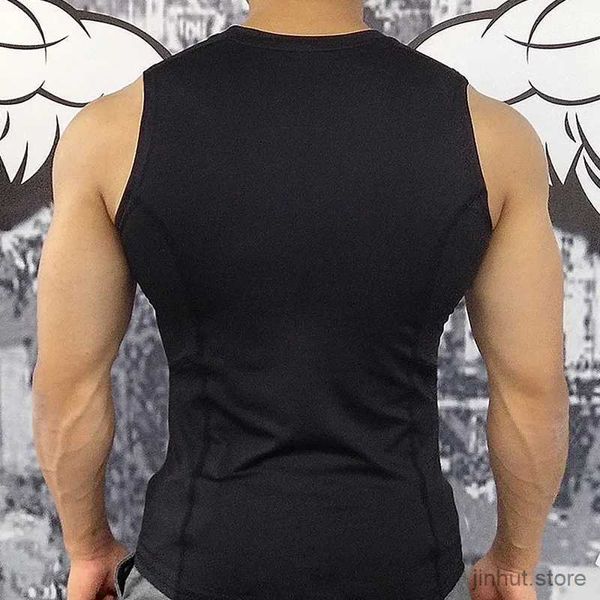 Herren T-Shirts Fitnessstudio Herren Sommerkompression Strumpfhosen Schnell trockener Tank Top Bodybuilding Fitness ärmellose T-Shirt-Training Männliche Sportbekleidung