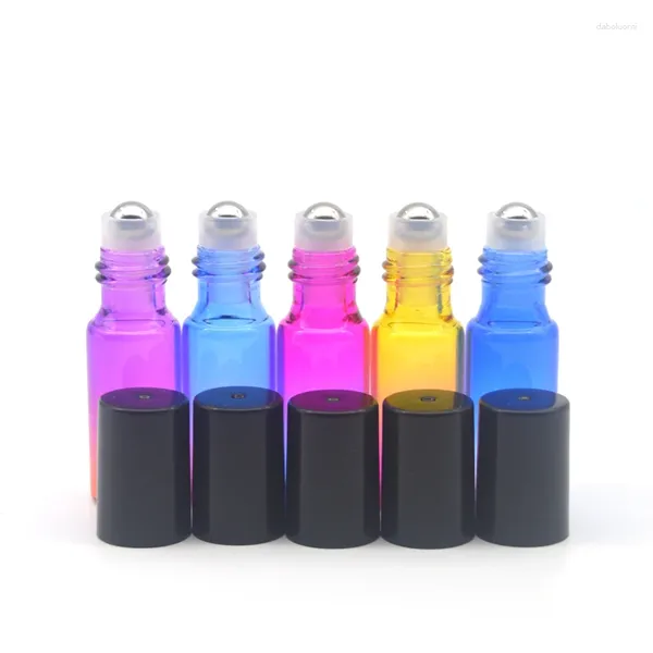 Speicherflaschen 50pcs leer 5ml Roller Glasflasche Duft ätherische Öl Parfüm Probe Ablauf farbenfrohe Roll