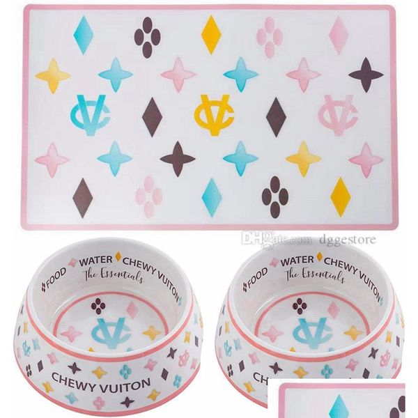 Dog Bowls Feeder Designer und Placemats Set Food Grade Nicht-Skid BPA-Chip-Sicht-Spitzen-Sicht-Spülmittel-Safe Malamin mit HomeFavor Dhq6y