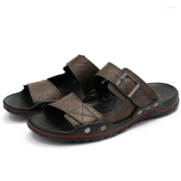 Hausschuhe Non Slip Outdoor Beach Urlaub Dual Purpose Schuhe Mode 2024 Sommer Männer handgefertigt echtes Leder lässig Sandalen