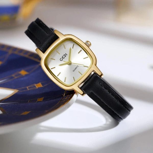 Нарученные часы мода GEDI Top Brand Simple Student маленькая кожаная кожаная водонепроницаем