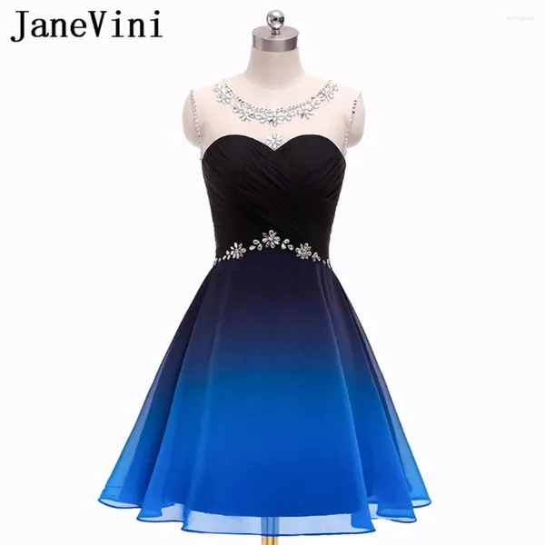 Vestidos de festa Janevini gradiente elegante chiffon curto baile 2024 colher pesco