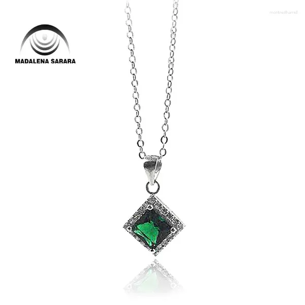 PENDANTS MaDalena Sarara zirconia cubica in pietra verde intarsio intarsio in argento 925 Collana a catena Fashi