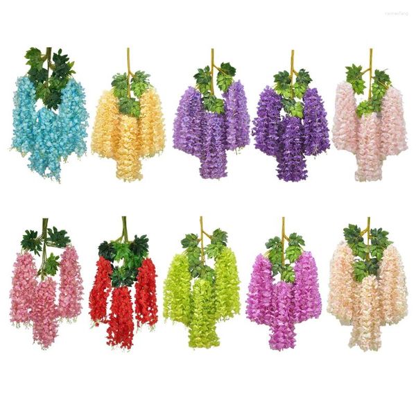 Flores decorativas 122 Pack/Lot Decor com Wisteria Vine artificial realista - Durabilidade duradoura de baixa manutenção rosa