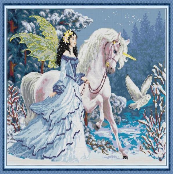 Elfos Riding Unicorns Home Cross Stitch Kit Handmade Cross Stitch Bordado Kits de bordado de bordado impressão contada na tela DMC 14CT 118578169