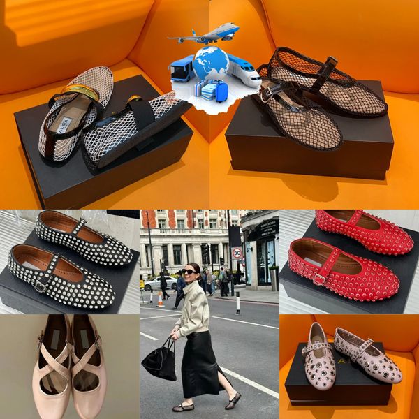 Mit Box-Kleiderschuhen Designer Sandalen Ballett Slipper Slider Flat Dancing Women Zehen Strassbootschuhe Luxusleder Gaisegneted Schnalle Schuhe Größe 35-40