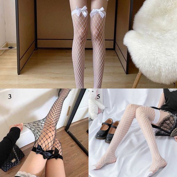 M8S4 Seksi Çoraplar Seksi Mesh Fishnet uyluk yüksek çoraplar jk lolita kız uzun çoraplar dantel bowknot askı diz yüksek çoraplar Japon tarzı çoraplar 240416