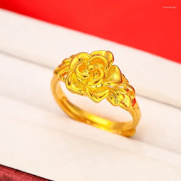 Ringos de cluster jóias finas Real 18k cor de ouro adorável anel de flor para mulheres moda 999 festa de natal presente de natal