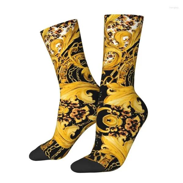 Herrensocken Golden Vintage Floral European Muster Kleid Herren Frauen warme lustige Neuheit Barock Crew
