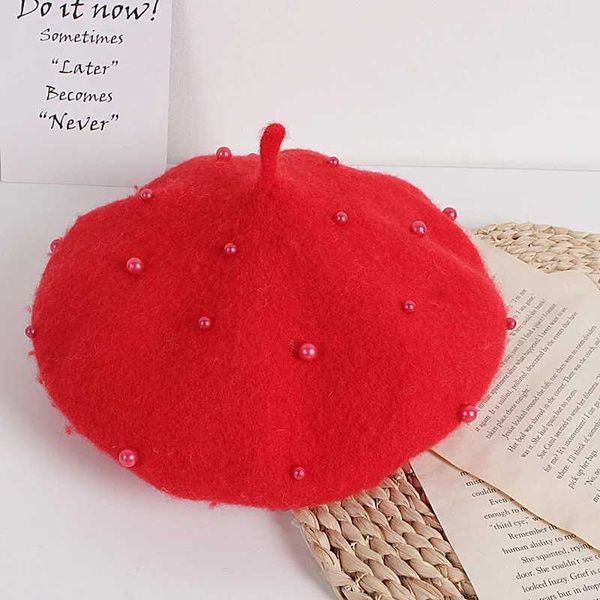 WH42 Berets Fashion New Princess Kids Girls Caps Berets Lovely Pearl Beanies Шляпы весенняя осень зимняя малыш