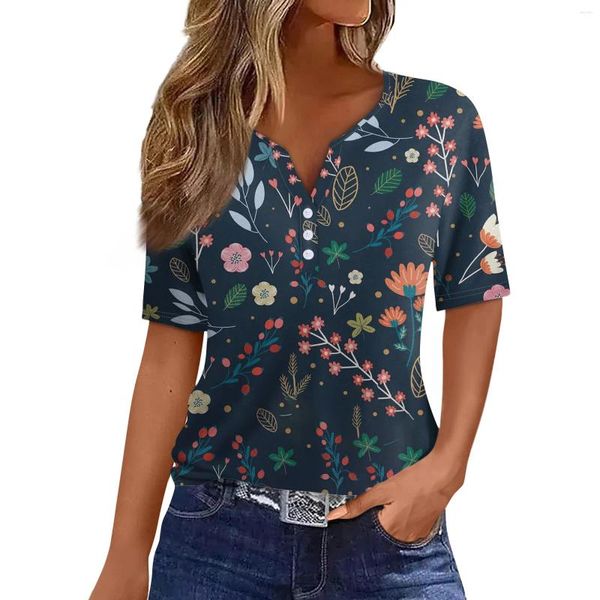 Frauen T -Shirts Kurzarm für Frauen süße Blumen drucken Grafik Tees Blusen lässig Plus Size Basic Tops Pullover Top Fashion