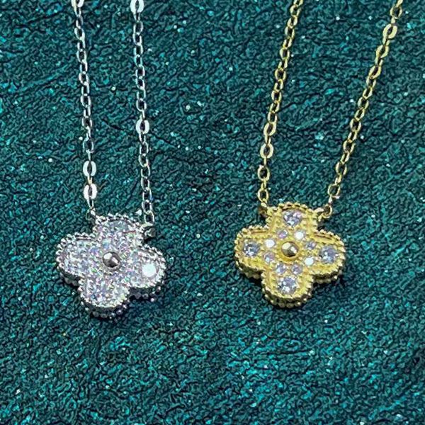 Vancelfo di lussuoso marchio Vancelfe Designer Collana Snowflake Dancing S925 Silver Full Diamond Lucky Clover Necklace Womens Regalo gioiello di alta qualità