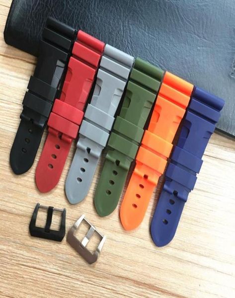 Assistir bandas Merjust 24mm 26mm laranja preto verde vermelho cinza silicone watch watch watch para Pam 44mm 47mm Case Strapelet Wristban8913074