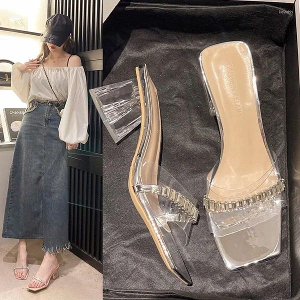 Scarpe eleganti sandali trasparenti con tacchi alti da donna Summer Fashion Rhinestone versatile per abbigliamento esterno 2024