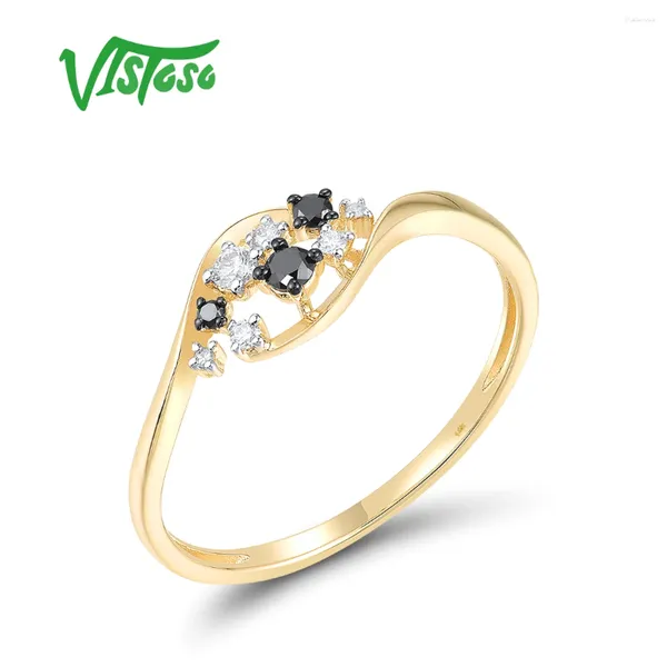 Ringos de cluster Vistoso autêntico 14k 585 anel de ouro amarelo para mulheres brilhantes preto diamante branco delicado casamento jóias finas delicadas