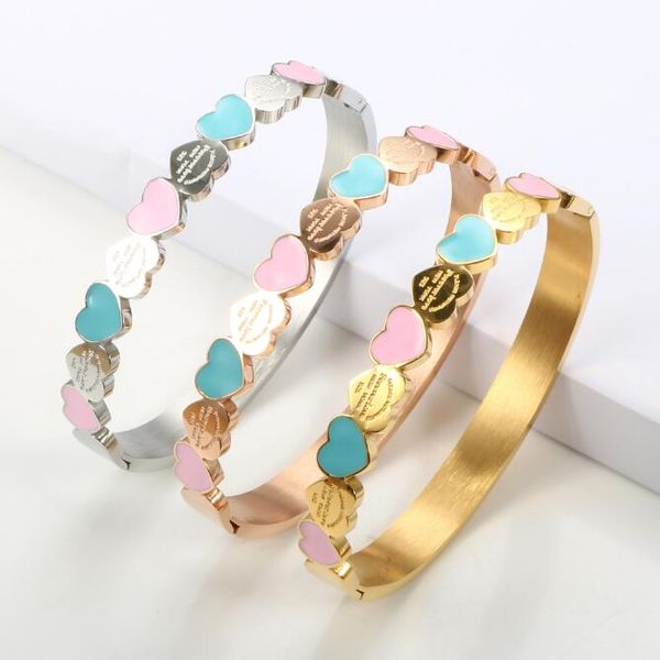 Bracciale designer di lusso Bracciale oro colore oro blu e rosa smalto per sempre amore per il cuore del cuore per il regalo di amore per matrimoni del braccialetto da donna