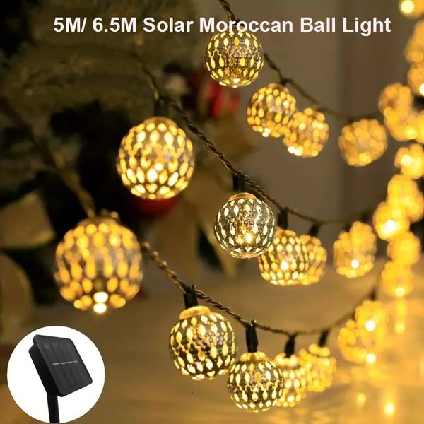 1pc 5m6m Morroccan Ball Solar String Lights Outdoor Водонепроницаемые 8 мод Светние садовая лампа для вечеринки для украшения спальни 240411