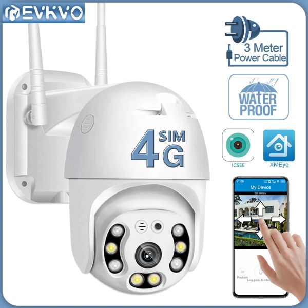 Sistema EVKvo 4K 8MP 4G SIM Câmera externa AI Ai Rastreamento Humano PTZ Câmera de vigilância de segurança colorido Night Vision IP Câmera ICSEE Alexa