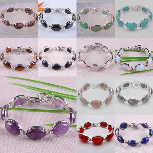 Bracelets de link Tigereye Crystal Agate Rose Quart Lapis Aventurina Green Labradorita Picture Stone Stone Bordlelet Banglet Jewelry de 8 polegadas para