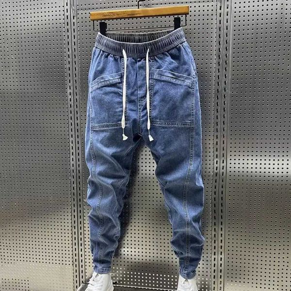 71kw jeans maschile maschile jogger casual jogger harem denim pantaloni hip hop elastica lettera di lettere jeans pantaloni maschi 2024 primavera new d240417