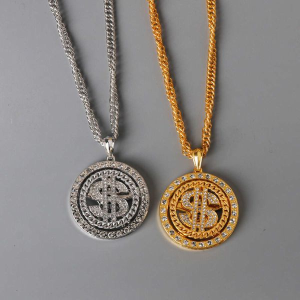 Designer-Halskette übertrieben Hip-Hop Domineering Rotatable Dollar Symbol Halskette Personalisierte trendige Männer mit Diamond Eingelegtem Dollar Anhänger Juwely