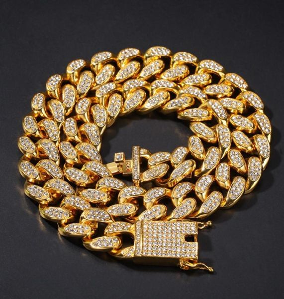 Hip Hop Bling Chains Jewelry Men Gold Plated Iced Out Colar Off Silver Miami Cuba Link Chain 2CM3584466